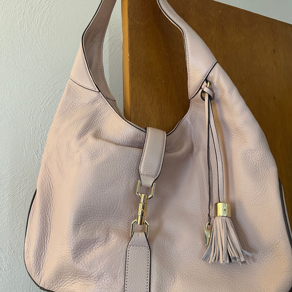G.I.L.I. Pink Hobo Bag with Tassels and Gold Hardware